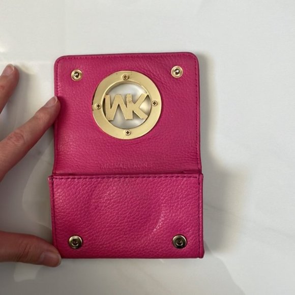 Michael Kors Pink Leather Mini Card Holder Wallet with Gold Hardware Logo - Picture 3 of 5